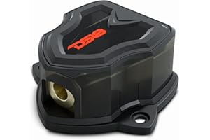 DS18 DB1024 Car Audio Electrical Distribution Ground Block – 1x0GA in / 2x4GA Out, Nickel-Plated Internals, High-Strength Heat-Resistant Plastic Housing, Oversized Screws for Secure Connections