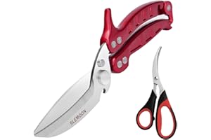 SLEMOON Heavy Duty Poultry Shears Kitchen Salad Scissors for Chicken Turkey Meat Herb Vegetable 2pcs set Burgundy