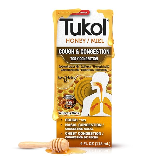 TUKOL X-PECTO HONEY COUGH SYRUP FOR ADULTS, DM COUGH EXPECTORANT, CHEST CONGESTION RELIEF, COUGH DM, EXPECTORANT COUGH SYRUP, FAST RELIEF FOR COUGH AND CHEST CONGESTION, 4 FL OZ