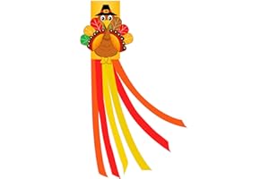 JREMREO 40 Inches Thanksgiving Turkey Windsock Decoration, Hanging Outdoor Fall Decor with Pilgrim Hat and Colorful Streamers, Festive Harvest-Themed Wind Sock Ornament for Garden, Patio, and Yard