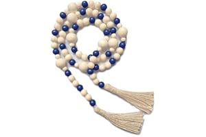 OMISHE Wood Bead Garland with Tassels 61 Inches, Decorative Beads Decor, Boho Farmhouse Wooden Beads Garland for Home Tiered Tray Decor, Navy Blue