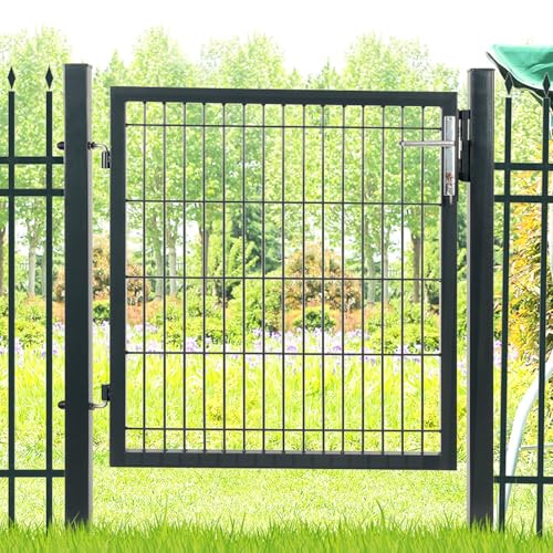 SONGMICS Galvanised Steel Garden Gate, Heavy Duty and Durable with Lock and Key, Gate Dimensions