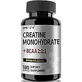 Micronized Creatine Monohydrate 6000MG Capsules with BCAA2:1:1 – Active Ingredients Support Strength & Recovery – Creatine Supplements for Men & Women – Vegan, Non-GMO, Gluten-Free – 180 Capsules