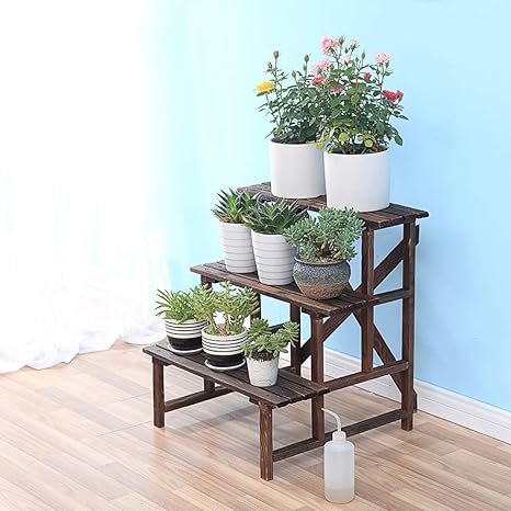 Amazon Co Jp 木製の自立型植物スタンドラック棚 パインウッド植木鉢棚プランターホルダー 多肉植物プランター屋内 屋外ガーデン用の鉢植えディスプレイスタンド サイズ 3 Tier ホーム キッチン