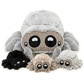Alwoligag 16" Mommy Spider Plush with 3 Baby Spiders in Zipper Tummy Toy