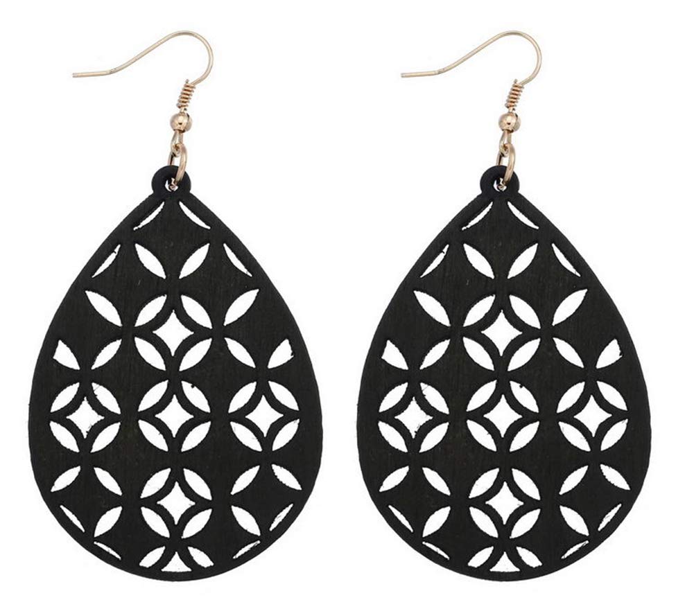 stylesilove Women Lightweight Bohemian Wooden Teardrop Cut Out Dangle Earrings
