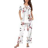 Bestbee Women's Pajama Sets 2 Piece Summer Sleepwear Lounge Outfits Short Sleeve Long Pants With Pockets Ladies Pjs