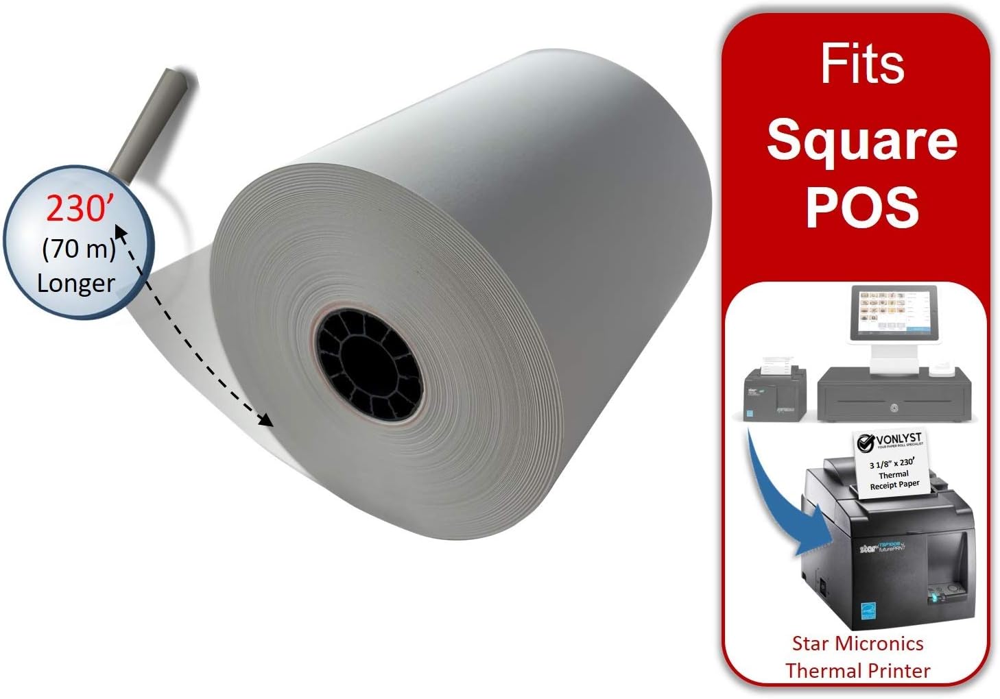 Receipt Paper for Square POS Thermal Printer (Pack 06 rolls) Office Products