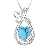 PYTALI Sterling Silver Heart Turquoise Butterfly Pendant Necklace Moissanite Necklace Pendant for Women Jewelry Birthday Gift Valentine's Day Christmas