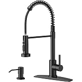 FORIOUS Black Kitchen Faucet with Soap Dispenser, 3-Mode Pull Down Sprayer | No-Lead Stainless Steel, Commercial High Arc Sink Faucet, Single Handle, with Deck Plate, Fit for Laundry Rv Bar Farmhouse