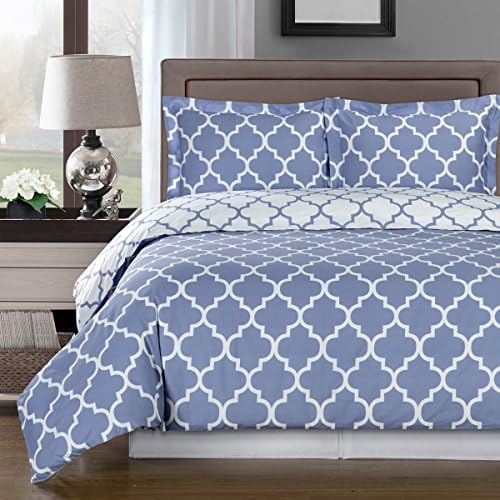 MERIDIAN 100% EGYPTIAN COTTON COMFORTER SET - Duvet Cover Set &amp; Optional Down Alternative Comforter!! (King/CalKing 3-piece duvet set, Periwinkle/White)