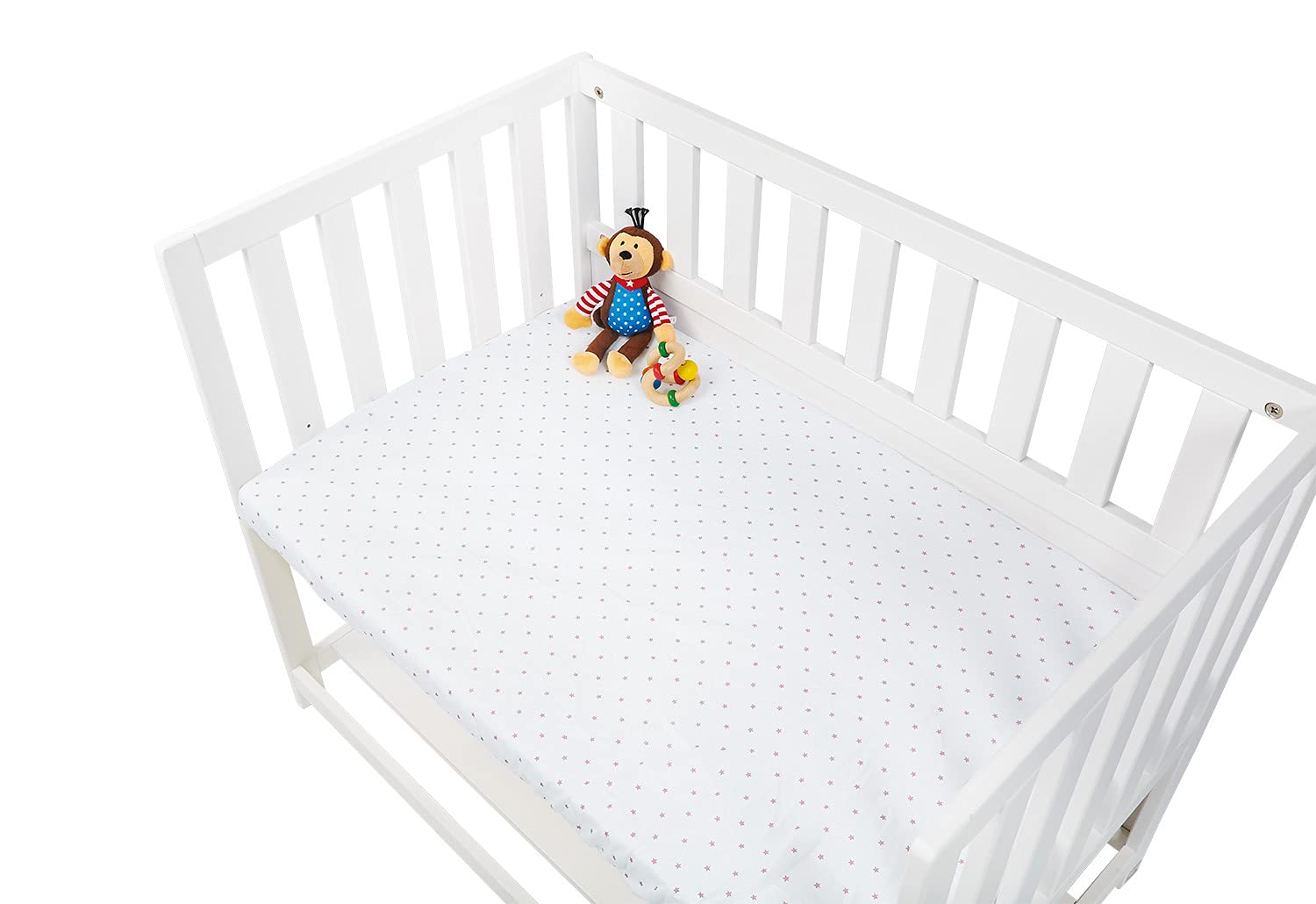 Pinolino 540024-7D Fitted Sheets for Cradle, Cot and Pushchair in Double Pack 'Stars' Jersey, Plain, White/Pink