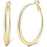 Jewlpire 14K Gold Plated Hoop Earrings with 925 Stering Silver Post, Lightweight Hoop Earrings for Women 30mm/40mm/50mm/60mm