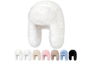 Peicees Winter Fur Hats for Women Ladies Russian Ushanka Furry Trapper Hat with Ear Flaps Warmer Fuzzy Warm Black White