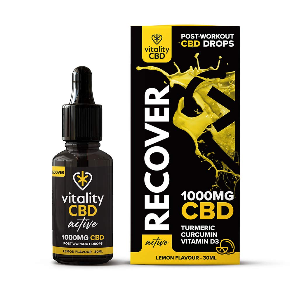 Vitality CBD Active Recover Drops with Turmeric, Curcumin, Vitamin D3, 1000mg of CBD, Lemon Flavour, 30ml, NO THC — image 1