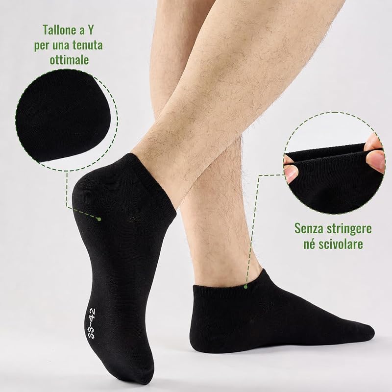 10 Paia Calzini Corti Uomo Donna Bambù – Calze Uomo Corte Estive Caviglia, Traspiranti, Assorbimento Umidità, Asciugatura Rapida, Ultra-Morbidi, Anti-Sudore, Nero 43-46