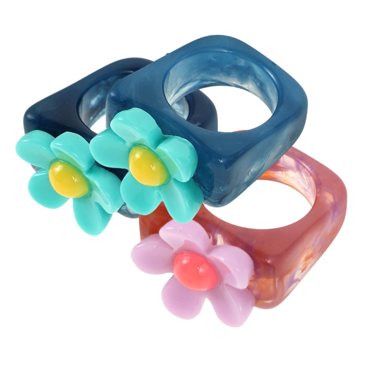 Holibanna Acrylic Resin Flower Chunky Rings Stackable Joint Ring Finger Jewelry for Women (3Pcs)
