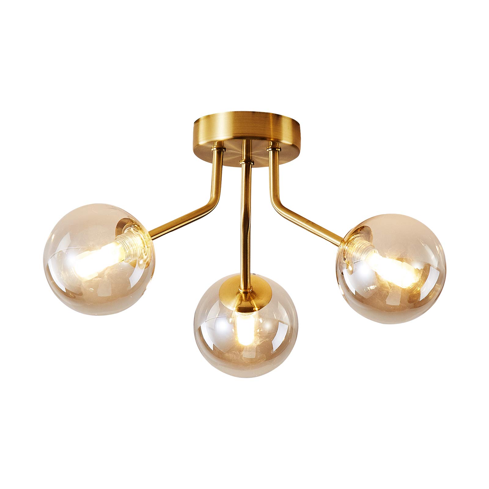 Photo 1 of Modern Sputnik Chandeliers 3 Light Gold Semi Flush Mount Ceiling Light Fixture Pendant Lamps Bulbs with Glass Globe Lighting for Bedroom Kitchen Dining Room Office