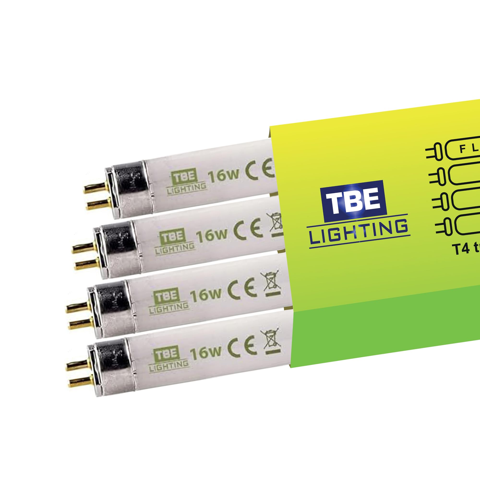 TBE Lighting T4 16w Fluorescent Tube Lamps 480mm - 4 Pack of CFL Bulbs - G5 2-Pin Base fittings - T4 High Efficiency Lamps, Soft White 3500K