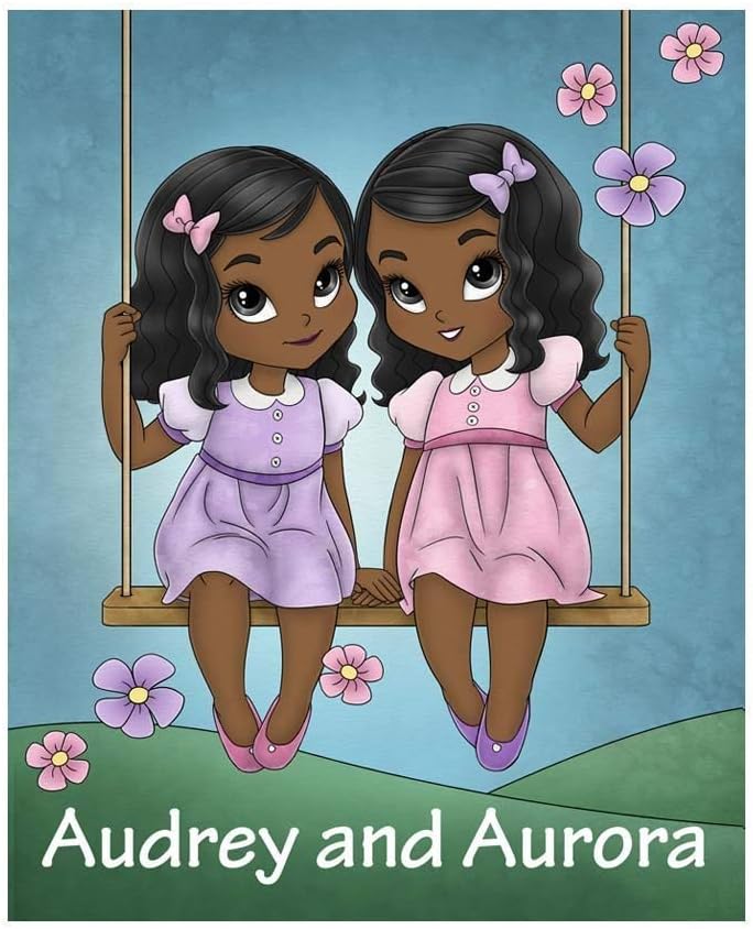 African American Sisters Art Print with Personalized Name with Curly Hair in Purple and Pink
