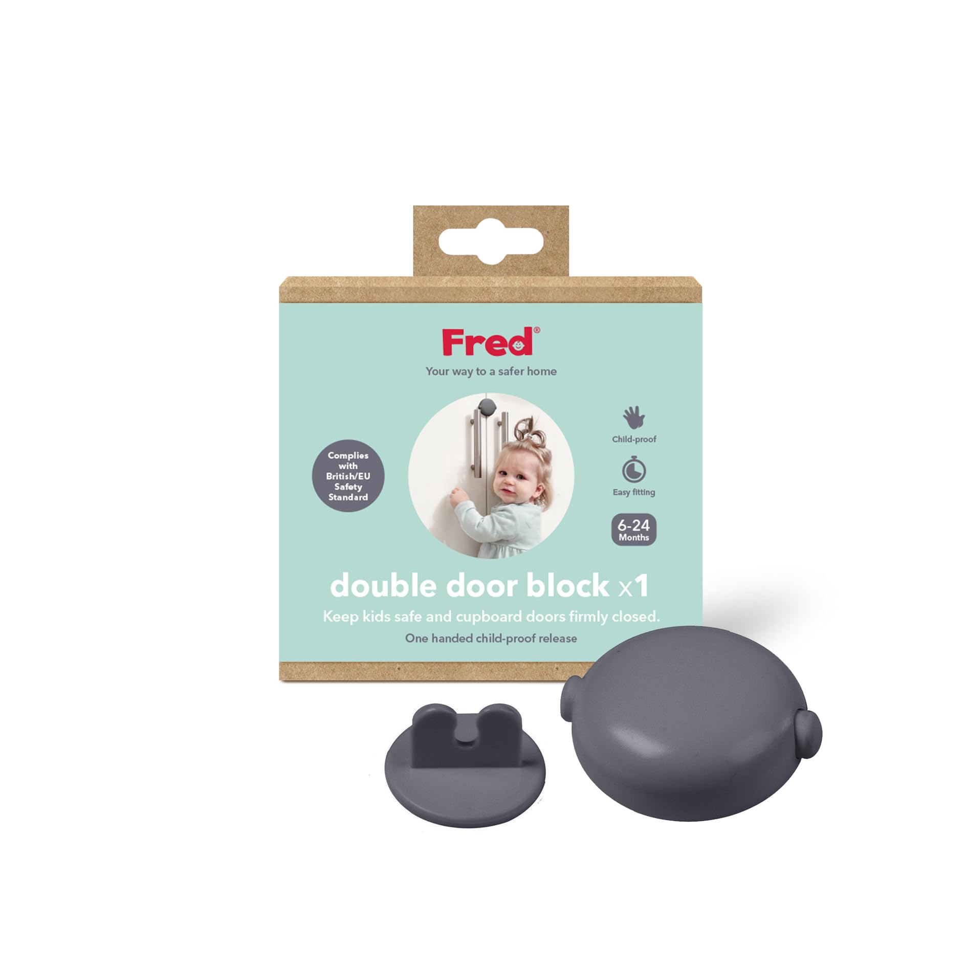 Fred Home Safety Double Door Block, Secure Cabinets and Cupboards (Dark Grey)