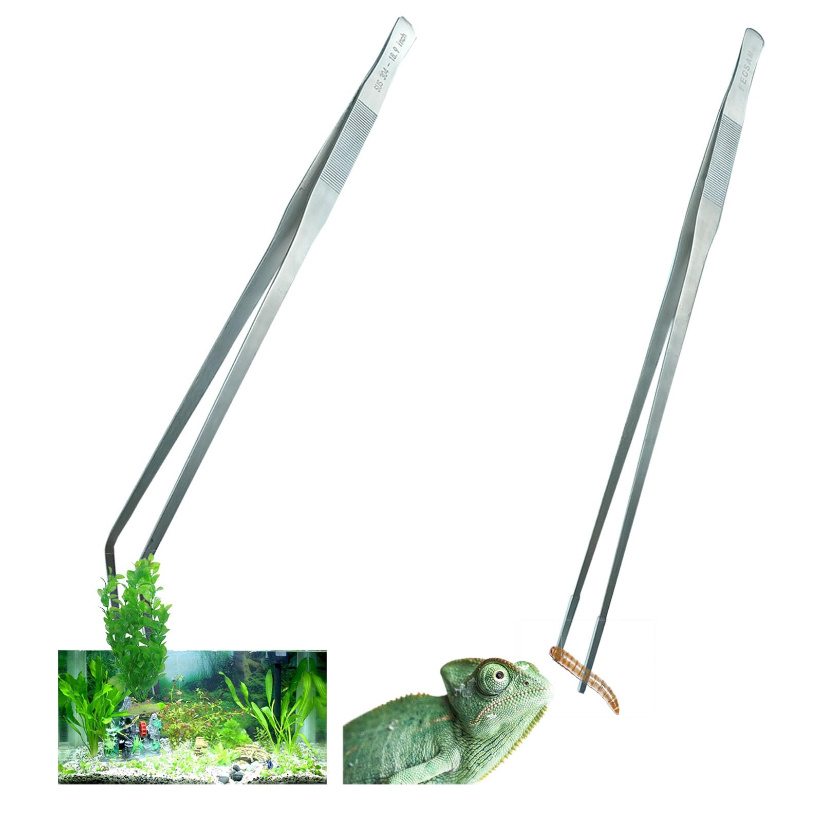 Photo 1 of Extra Long Tweezers with Rubber Cover Tips, Fecsam Feeding Tongs - 2 Pack/18.9 inch Aquarium Stainless Steel Large Aquascape Tools for Fish Tank, Terrarium?Aquascaping, Reptile, Bearded Dragon