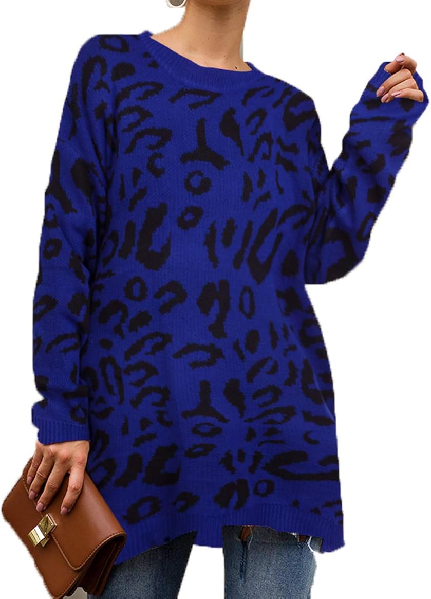 PRETTYGARDEN Women’s Casual Leopard Print Long Sleeve Crew Neck Oversized Pullover Knit Sweaters Tops at  Women’s Clothing store