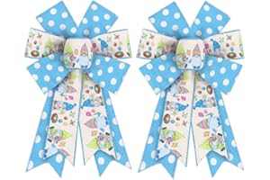 ABTOLS 2PCS Easter Wreath Bows, Spring Easter Eggs Bows for Wreath Blue Easter Wreath Bows Easter Gnomes Bows for Front Door Spring Easter Dot Tree Bows for Indoor Outdoor Decor