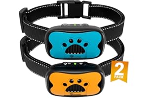 PawPets Anti Bark Collar - No Shock Training Dog Collar - Humane with Vibration and Sound Barking Collar for Small Medium Large Dogs 5-100lbs - 2 Pack Blue Orange (Battery)
