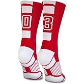ChalkTalkSPORTS Custom Team Number Socks | Youth & Adult Athletic Performance Socks | Red Number Socks | Choose Your Number