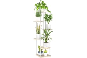 Oppro 6 Tier Plant Stand Indoor Outdoor , Metal Wood Tiered Corner Plant Stands Pot Holder, Wood Flower Shelf Display Rack for Living Room Bedroom Balcony Garden Patio, White
