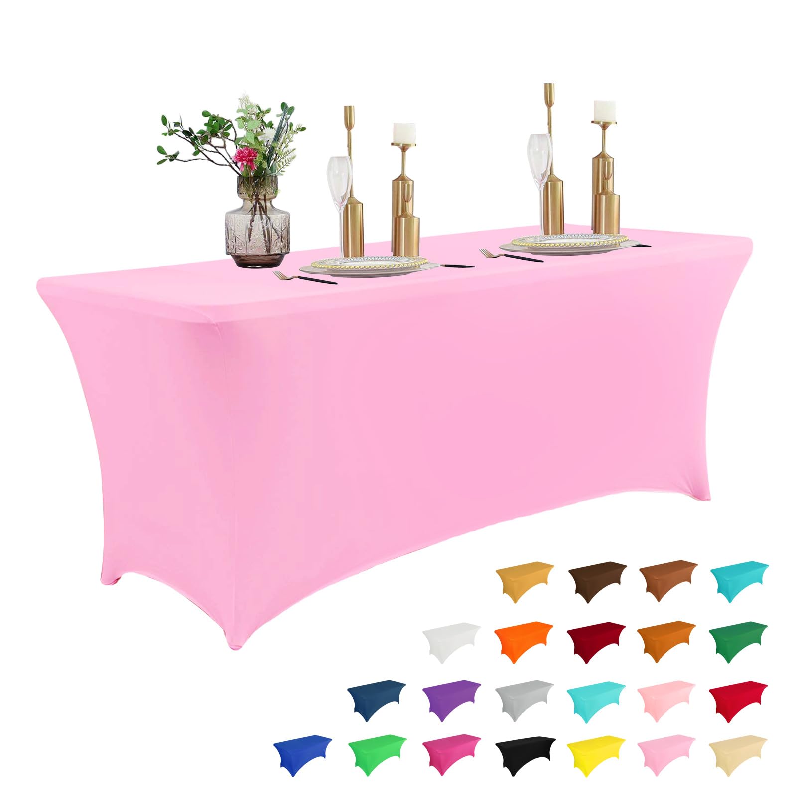 Photo 1 of IVAPUPU 8FT Table Cloth for Rectangular Fitted Events Stretch Pink Table Covers Washable Cover Spandex Tablecloth Protector for Party, Wedding, Cocktail, Banquet, Festival