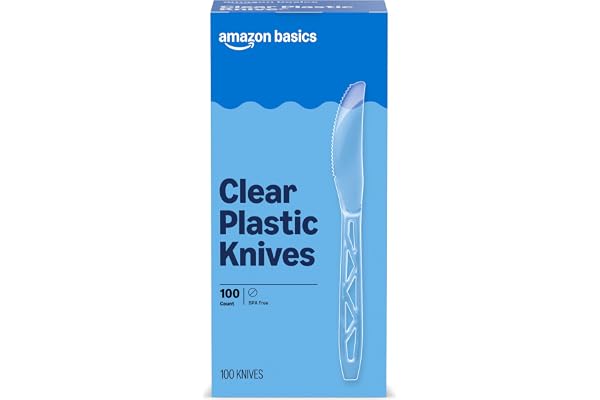 Amazon Basics Disposable Clear Plastic Knives, Premium Quality, 100 Count