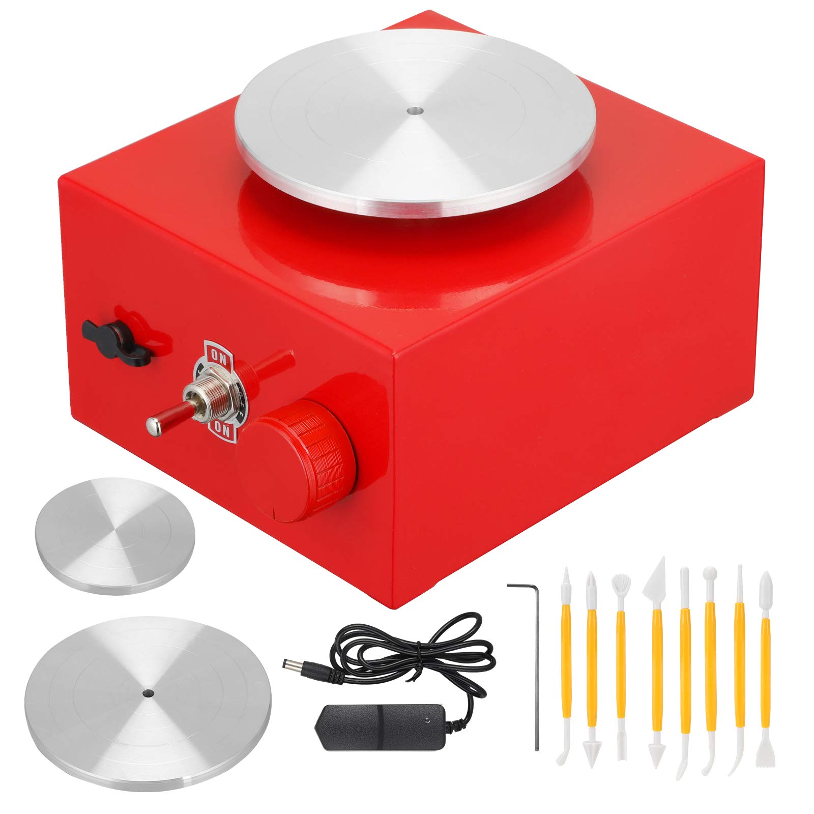 4YANG Mini Pottery Wheel, 2000RPM Electric Turntable6.5cm-10cm Electric Turntable DIY Finger Tip Clay Tool with Tray,Fingertip Drawing Machine Pottery for Ceramic Work Ceramic Clay (RED)