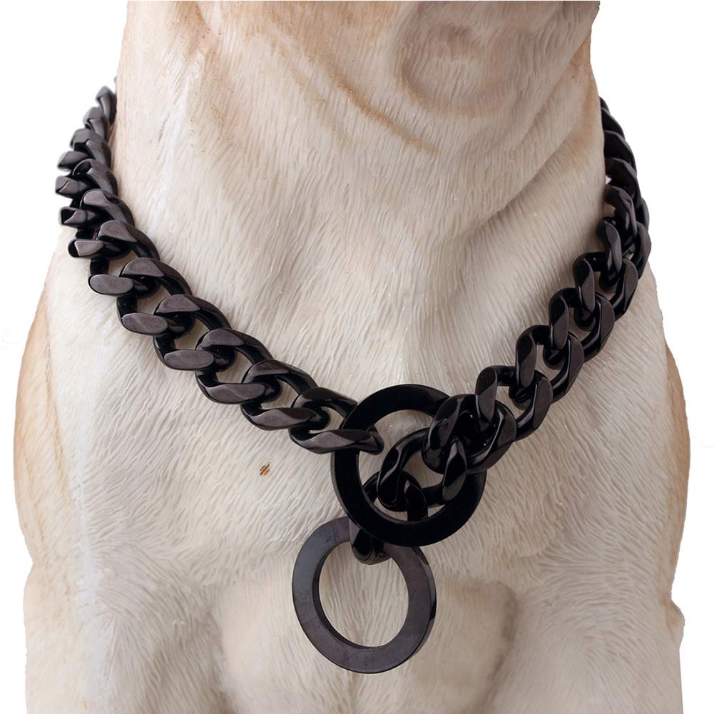 Photo 1 of W/W Lifetime Dog Chain Collar Dog Walking Collar 15mm Black Strong Stainless Steel Cuban Link Chain Collar for Small Medium Dogs?16 Inches