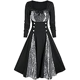 BCDlily Christmas Plaid Dress for Women 1950s Retro Vintage Cocktail Swing Dresses Elegant Crew Neck Knee Length Dress