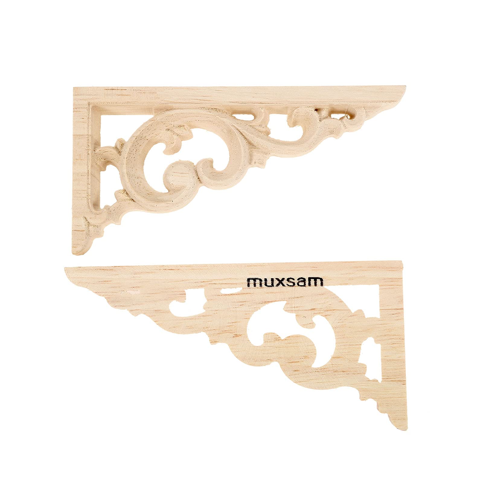 MUXSAM 2pcs Oak Wood Carved Corner Onlay Applique Unpainted Frame Decal Home Furniture Decal 12x6cm
