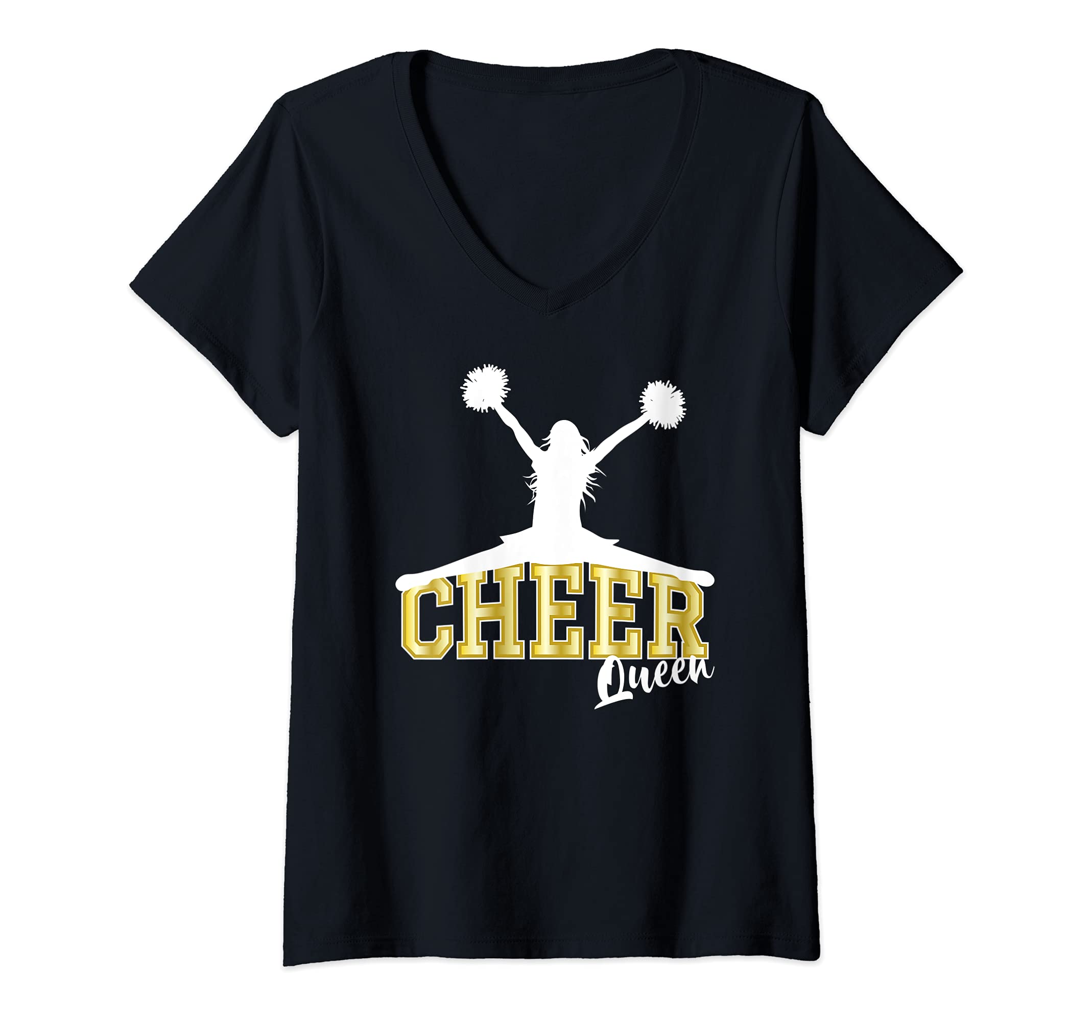 Womens Cheer Queen Cheerleader Costume Cheerleading V-Neck T-Shirt