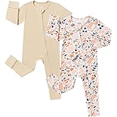 Bafeicao Bamboo Viscose Baby Girl Pajamas Romper Soft Ribbed 2 Way Zipper sleepers Long Sleeve Footless Pjs