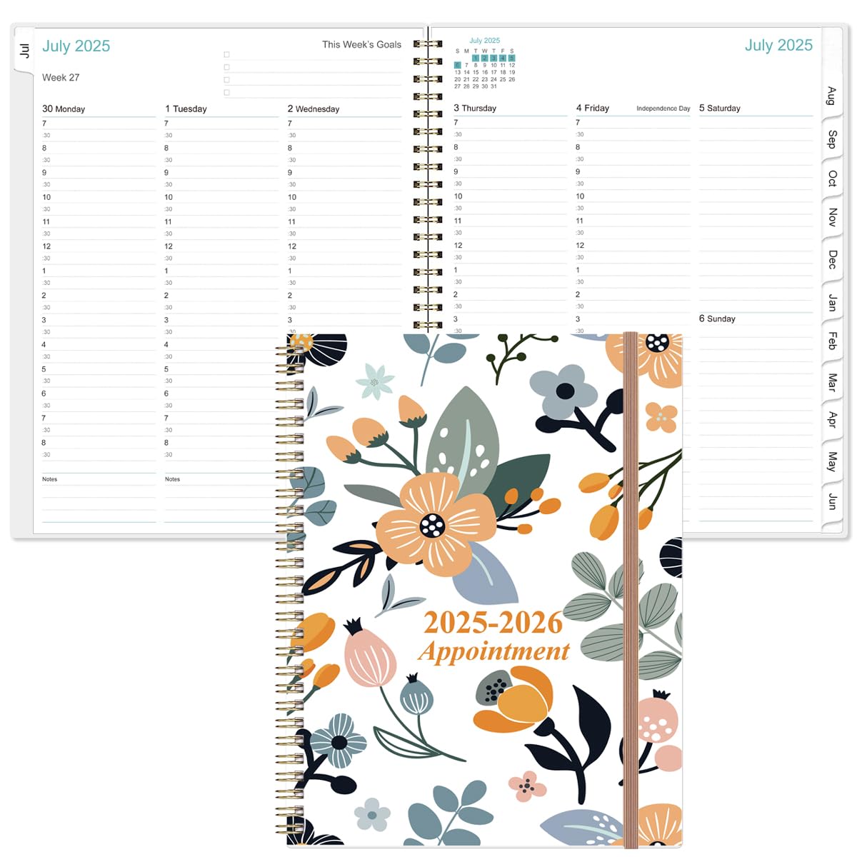 Photo 1 of 2025-2026 Appointment Book & Planner - 8.5" x 11" Daily Hourly Planner 2025 from July 2025 - June 2026, Weekly Appointment Book with 30-Minute Interval, Rose Flower