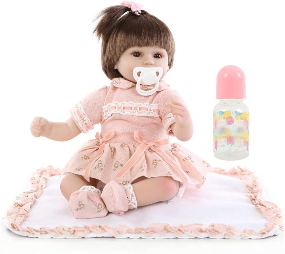hotbesteu Real Life Baby Dolls Newborn Girl Vinyl Silicone Full Body Real Touch Lifelike Reborn Toddler with Dummy Xmas Gift 17in (Orange)