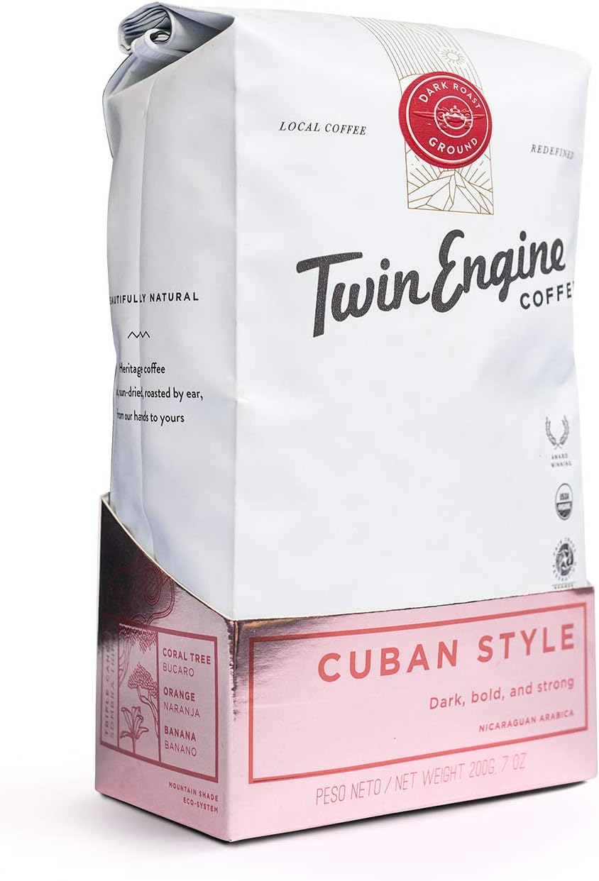 TWIN ENGINE COFFEECUBAN STYLE - Dark Roast, Ground Coffee, Nicaraguan Coffee blended and roasted in the Cuban Style, 200g 7.05oz | Rich Specialty Coffee packaged at the source | Traditional Style