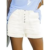 Sidefeel Womens Jean Shorts High Waisted Stretchy Buttoned Folded Hem Zimbaplatinum Denim Shorts