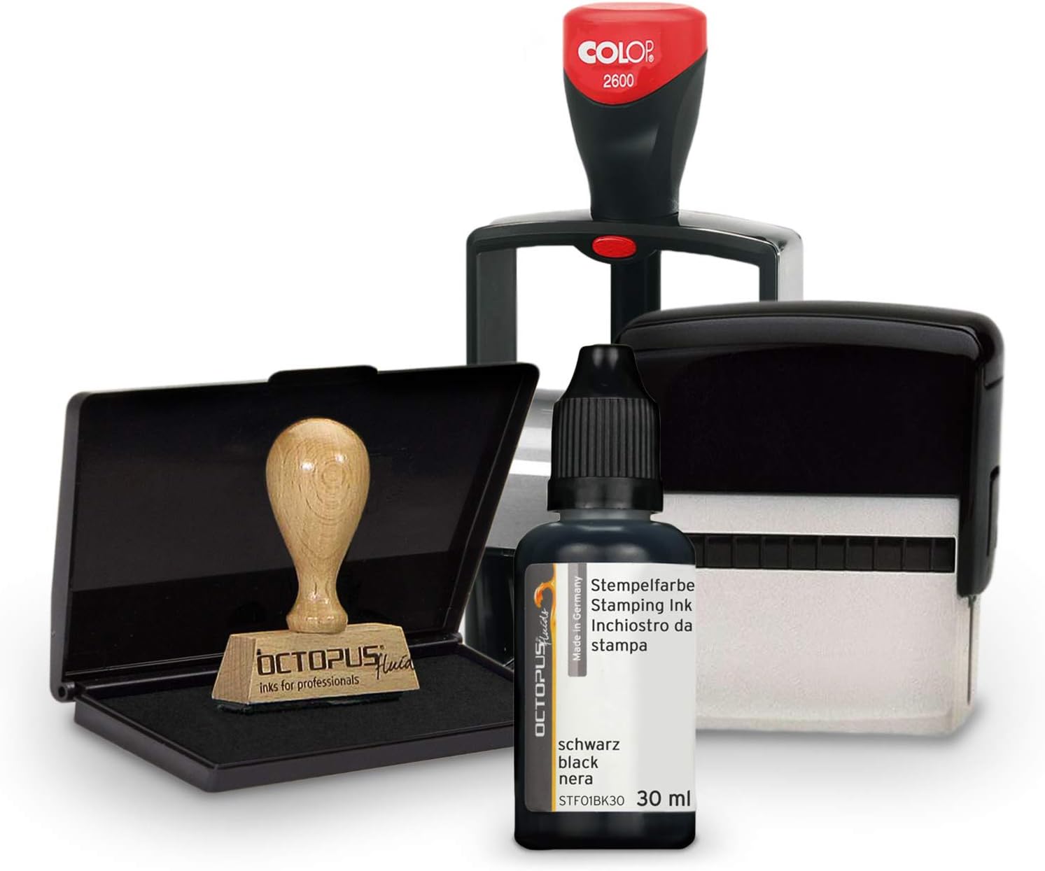 Octopus Fluids stamping ink, refillable ink for inking stamp pads and automatic stamping machines, 30ml stamping ink, black without oil - Image 3