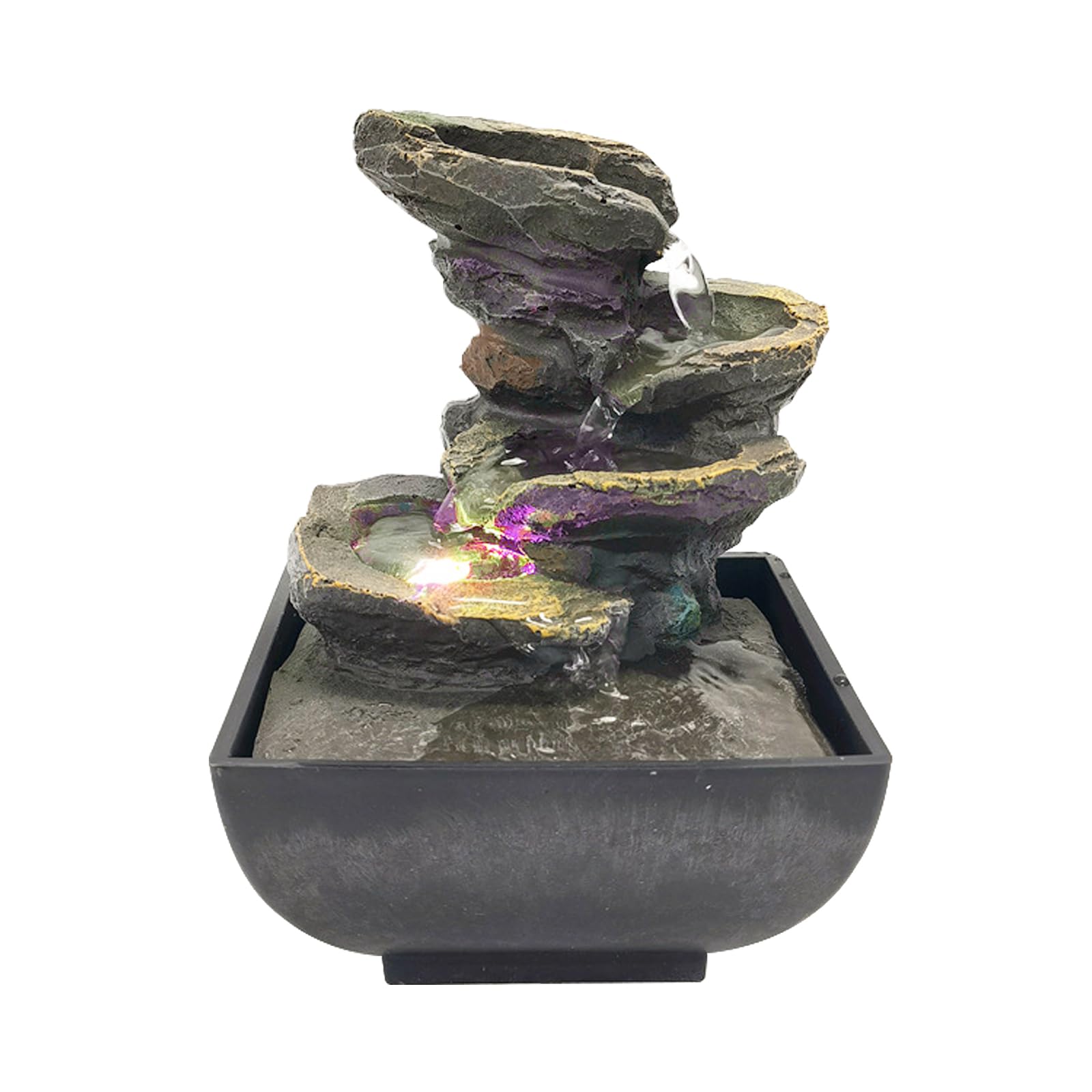Photo 1 of GWZiehory Indoor Tabletop Fountain Water Fountain with Light and Natural Waterfall Sounds for Desktop, Spa and Home Décor, 4-Tier Small Desktop Fountain for Leisure and Relax Zen Meditation