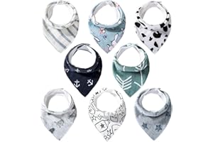 Lekebaby Baby Bandana Drool Bibs for Boys and Girls Organic Cotton Absorbent Bib for Teething and Drooling, Pack of 8