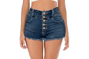Cuihur Women's Summer High Waisted Denim Shorts Folded Hem Casual Short Jeans