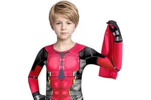 Marcobey Boys Heroes 3D Print Bodysuit Red Suit Zentai Onesie Spandex Outfit Jumpsuit for Kids 5-12 Years