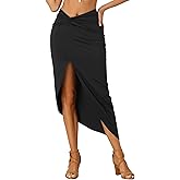 Allegra K Twist Front Skirts for Women's Ruched High Split Asymmetrical Boho Beach Midi Skirt
