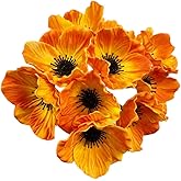 Rikyo 10 Stem 11inch Bouquets Artificial Flowers Poppy Flowers,Faux Anemone PU Fake Wild Flowers for Kitchen Table Centerpiece Vase,Home Wedding Holding Flowers Backdrop Arch Wall (Orange)